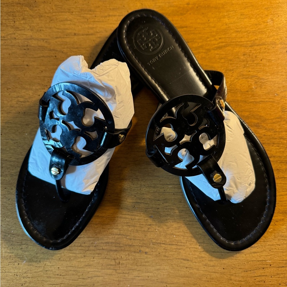 Tory Burch Black Patent Miller Sandals